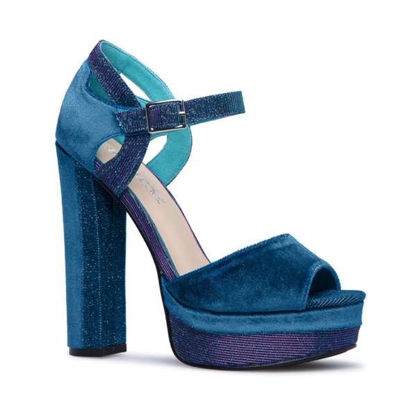 NIB Shoe Dazzle Teal Velvet Platform Sandals - Picture 8 of 12